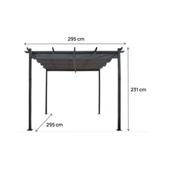 Aluminium Pergola with Retractable Roof – 3 x 3 m – Grey