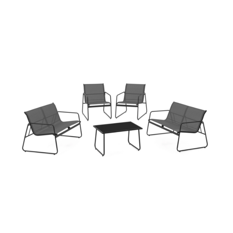 MALAGA 6-Seater Low Garden Set with Sofas, Armchairs and Table, Anthracite Grey