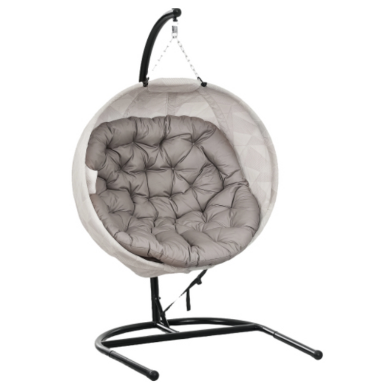 Foldable Oval Hanging Chair for Outdoor Use, Hammock with Cup Holder, Beige