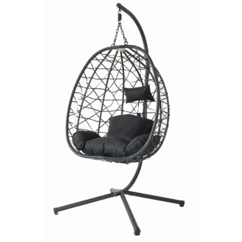 CUZCO Black Rattan-Effect Hanging Chair