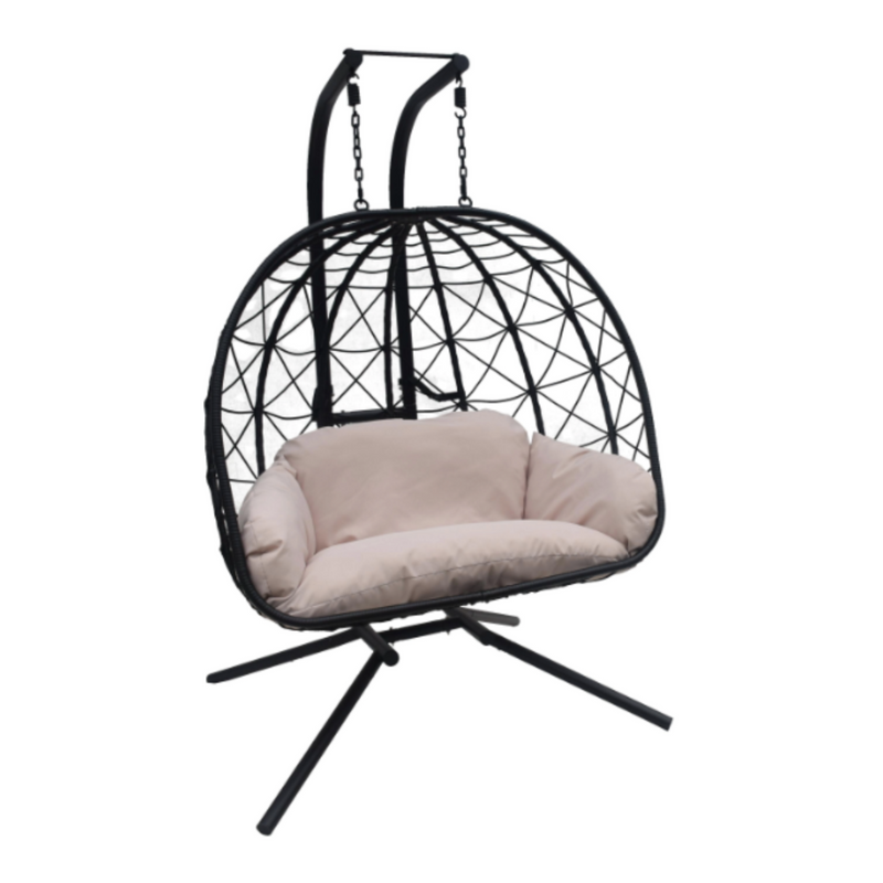 Foldable Hanging Garden Chair in Black Steel – 2 Seater